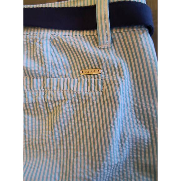 US Polo Assn Women's Shorts Size 6 Blue White Striped Seersucker Belted Cuffed - Picture 10 of 16